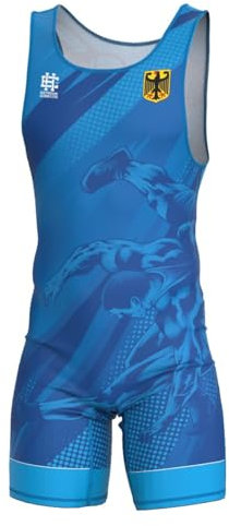 Extreme Hobby – Ringeranzug für Herren der Deutschen Nationalmannschaft, Wettkampf-Trikot für Ringen, Blau, Größe XL