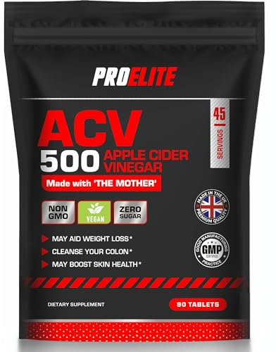 Apple Cider Vinegar Tablets 5000mg - ACV with Mother - 90 High Strength Vegan Tablets from UK Grown Apples, Alternative to Apple Cider Vinegar Tablets - Raw & Unfiltered - PROELITE