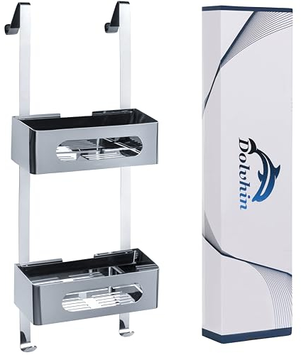 Dolvhin® Mensola Doccia Sospesa | Scaffale Doccia Senza Forare Brevettato | Ripiano Bagno in Acciaio Inox Porta Shampoo | Cestino Doccia da Appendere | Organizer Sospeso | Cromo lucido