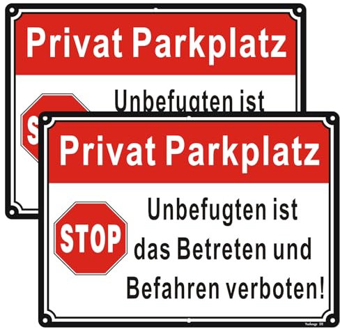 Privat Parkplatz Schild - 2er Pack, 35 x 25 cm stabiles Aluminium Metallschild, Stop Unbefugten ist das betreten und befahren verboten, UV-Schutz, Privatparkplatz