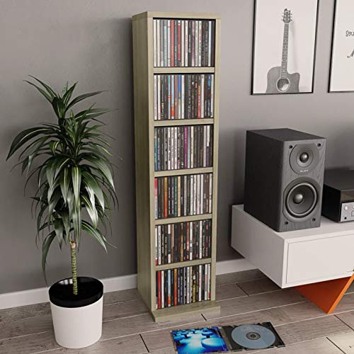 Homgoday CD-Schrank Eiche Sonoma 21 x 20 x 88 cm aus Spanplatte, platzsparend, Outdoor-Möbel für Balkon, Wohnzimmer, Büro, Schlafzimmer, Badezimmer, Innen- und Außenmöbel