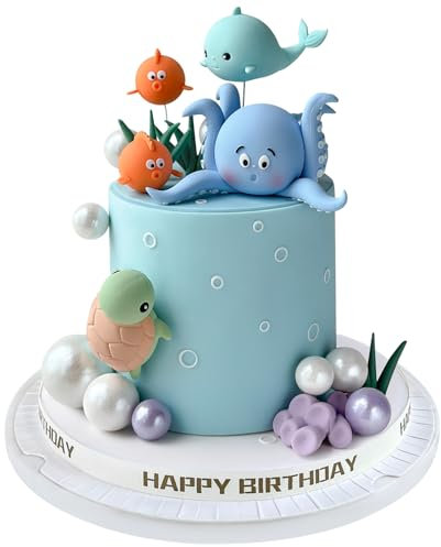 17 PCS Under the Sea Cake Decorations Ocean Animals Cake Topper with Cake Balls Decorations for Under the Sea Theme Boys Girls Baby Shower Birthday Party Supplies