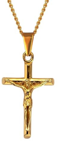 DVRK® Kreuz Kette Gold Herren 55 cm Basis aus 316L Edelstahl - Kreuz Kette Herren Wasser- und Schweißbeständig - Kruzifix Goldkette 35 mm - Schmuck für Männer