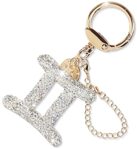 ZVRSUA Silber Strasssteine Glitzer Schlüsselanhänger Sternzeichen Damen Schlüsselanhänger Auto Taschenanhänger Damen Personalisiert Geschenke für Frauen (SIiber Zwillinge)