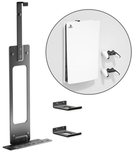 Console Holder Wall Mount for PS5: Black Gaming Stand for PlayStation 5 and 2 Controller Stand Kits