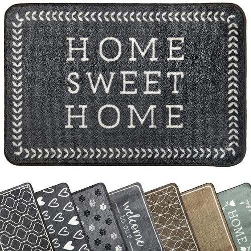 Mighty Mats Supersoft Washable Door Mat Indoor - Highly Absorbent Dirt Trapper Indoor Doormat -Anti-Slip Mat with Durable Latex Backing -Versatile Floor Rug -Grey Home Sweet Home Leaf Border,50 x 75cm