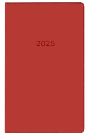Idena 11149 - Taschenkalender 2025 im Format 8,7 x 15,3 cm, 1 Monat auf 2 Seiten, Terminkalender mit flexiblem Einband in Rot und Adressheft