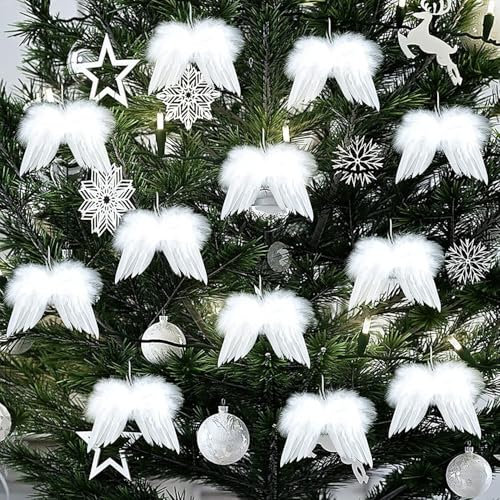 10 Pcs White Feather Christmas Decorations Angel Vintage White Feather Wing Ornament for Christmas Party Xmas Tree Decoration DIY Craft