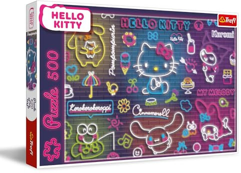 Trefl - Neon Hello Kitty - Puzzle 500 Elemente - Puzzle DIY, kreativer Spaß, für Erwachsene und Kinder ab 10 Jahren