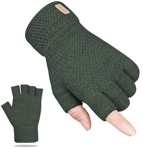SUTIYO Fingerlose Handschuhe Herren Damen, Kaschmir Strick Handschuhe Warme Ohne Finger, Fingerless Gloves Winterhandschuhe Arbeits Autofahren Radfahren Sport(Grün)