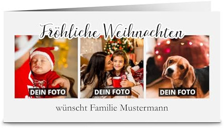 printplanet® – Personalisierte Weihnachtskarte mit eigenen Fotos bedrucken lassen - Weihnachtskarten selbst gestalten – Motiv: Fröhliche Weihnachten
