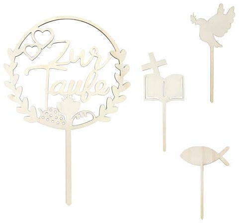 Cake Topper Taufe, Holz Tortendeko Taufe Set Tortenaufleger Taufe Deko Taufe Mädchen Junge, 4 Stück Cake Topper Personalisiert für Geburtstage Taufen Duschen