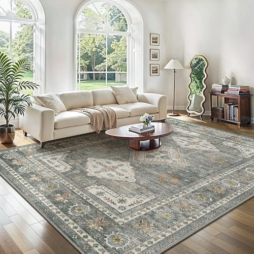 GENIMO Tappeto Salotto,Tappeto Cucina Antiscivolo Lavabile,Senza Peluche,Tappeto Soggiorno,Tappeto Persiano per Camera Da Letto,Ingresso Interno,Sala,Grigio Scuro,120x170 cm