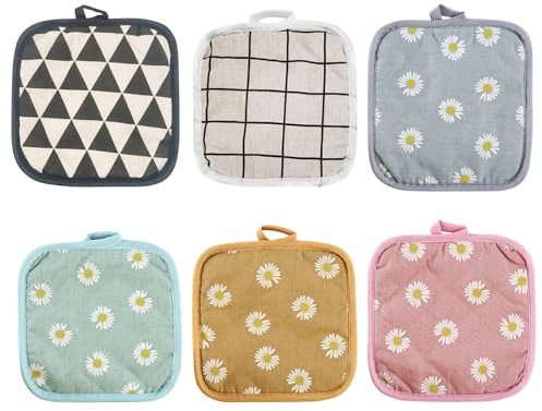 Scettar Presine da Cucina, 6 Pezzi Presine Isolate, 17cm x 17cm Presine in Cotone, Grandi Guanti da Forno Set per Casa, Feste, Forno, Barbecue