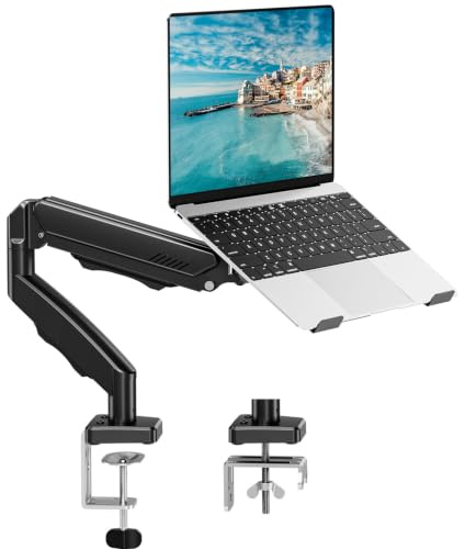 MOUNTUP Laptop Stand for Desk, 2-in-1 Monitor Mount with Laptop Tray | Adjustable Laptop Arm Mount, Holds Up to 9 kg, Fits 14–17 Inch Notebook & 32 Inch Monitors, Clamp & Grommet Base Included
