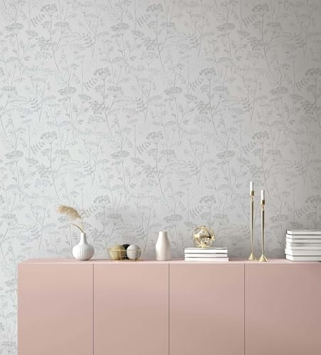 marburg Tapete Grau Beige Blumen Blattoptik Floral Natur Industrial-Look für Wohnzimmer Schlafzimmer Küche 10,05 x 0,53