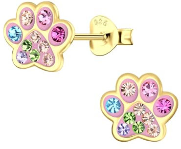 FIVE-D Ohrringe Pfote Tatze Hund 925 Sterling Silber gold Kinder Damen Mächen (Gold-Bunt)