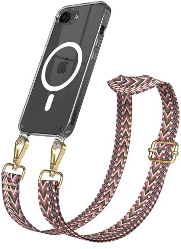 EAZY CASE Handykette - Verstellbares Taschenband kompatibel mit iPhone 16e, Schulterriemen, Handykordel mit Silikon Hülle, Qi Charging kompatibel, Umhängetasche, Beere Pink Gold