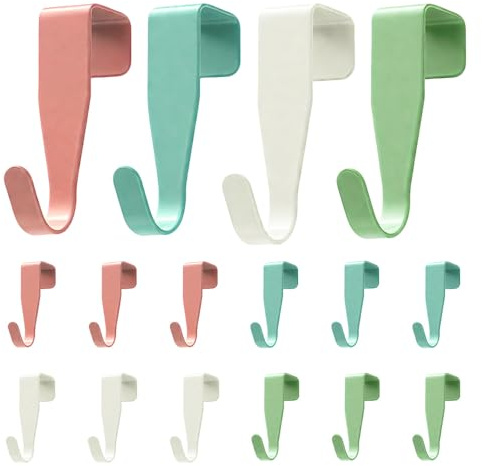 ZSUIQIN 16 Stück Türhaken, Türhaken zum Einhängen, Vielseitige Kleiderhaken aus Karbonstahl, ohne Bohren, für Türen, Kleiderschrank, Schublade, Küche (Weiß, Rosa, Grün, Blau, Länge ca.: 6.3cm)