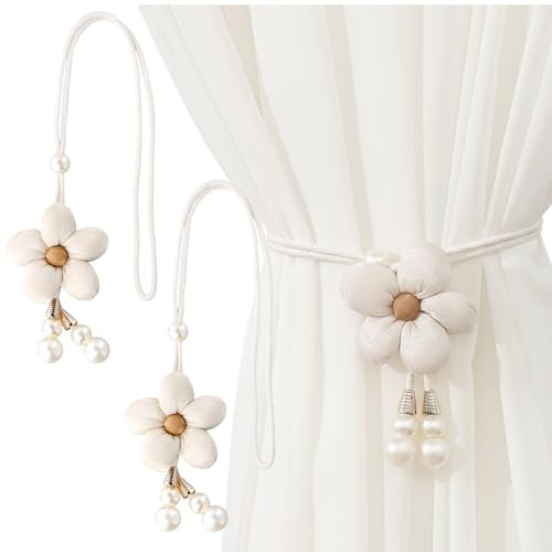 2 Stück Vorhang Raffhalter Gardinenband, Blumen Gardinen, Niedliche Vorhanghalter Seil, Halter Clips für Schlafzimmer Kinderzimmer Deko, für Haus Büro Gardinen Seil für Haus Deko