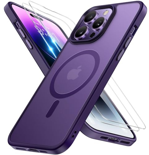 Miracase für iPhone 14 Pro Hülle mit Magsafe&Panzerglas, Dunkelviolett | [TOP Militärschutz & Magnetkraft] Stoßfest Kratzfest mit Samtiger Haptik Langlebig Handyhülle für iPhone 14 Pro 6,1