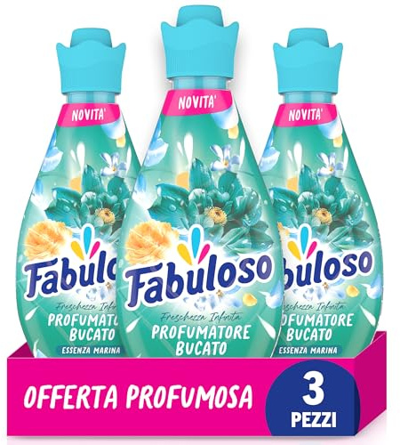 Fabuloso Profumo Liquido per Bucato Freschezza Infinita Essenza Marina 730 ml, 4 volte freschezza più duratura*, Freschezza da Mattino a Sera, Efficace nei cicli brevi e a freddo (Confezione da 3)