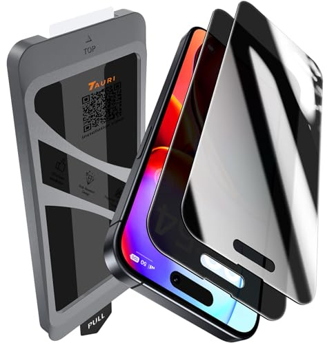 TAURI für iPhone 16 Sichtschutz 6,1 Zoll - 2 Stück | mit Staubfreie Installationswerkzeug, 9H Glas Displayschutz, Full Screen Blasenfreie-Schutzfolie, Kompatibel mit Hülle