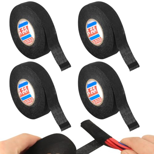 4 cintas aislantes térmicas tela para cables auto moto 15mm y 19mm ancho | Cinta adhesiva negra para fijar mazos y arneses de cableado de automóviles y motocicletas
