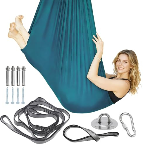 MospdyGear Grün Yoga Hängematte 280 × 150 cm, 200kg Tragkraft, Yoga-Schaukel Hammock, Geeignet für Garten, Indoor, Balkon, Terrasse