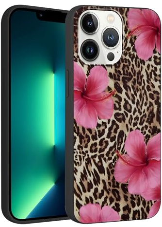 Foonary Leopard Flower Print Case for iPhone 13 Pro 6.1,Cute Aesthetic Design Silicone Soft cheetah print Pattern Phone Cover for Girls, Preppy Shockproof Protective Case for Women