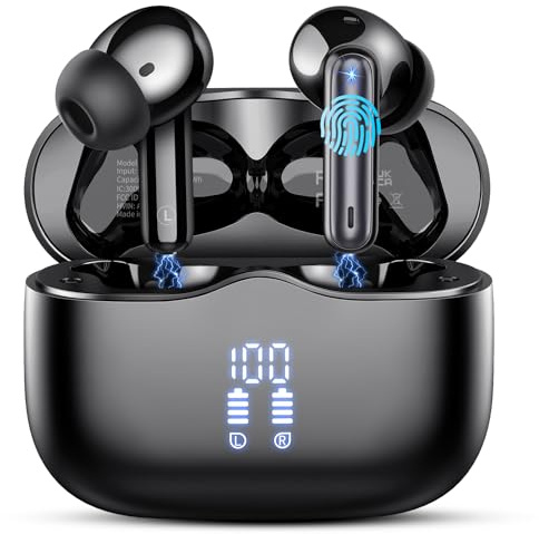 Bluetooth Kopfhörer, 2026 Kopfhörer Kabellos Bluetooth 5.4 mit 4 ENC Noise Cancelling Mics, HiFi Stereo 40Std Kabellose Kopfhörer, IP7 Wasserdicht In Ear Kopfhörer Kompatibel mit IOS, Android Schwarz