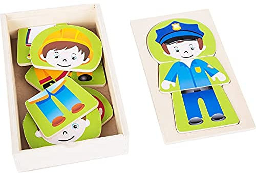 small foot Anziehpuzzle Traumberufe Jungen aus Holz, 4 verschiedene Puzzle, Holzbox zum Mitnehmen, Art.-Nr. 10529