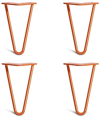 [HLC] 4 x Hairpin Table Legs – Superior Double Weld Steel Construction With Screws, Build Guide & Protector Feet Worth £8 Included! – 10mm Steel [8/20cm,Orange]