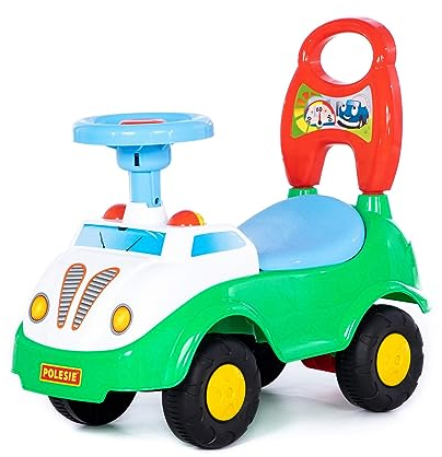 Polesie Farbenfroher Rutscher mit Stahlachsen – Baby Racer I Lenkrad, Hupe und Staufach I Integrierter Schiebegriff und Rückenlehne I Robuster Kunststoff I Für Kinder ab 1 Jahr I Made in Europe