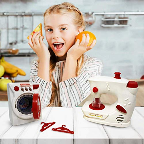 Kidoloop 20PCs Washing Machine Laundry Toys Set for Kids Realistic Playset with Sound & Light Ironing Board Detergent Bottles & Clothes Rack Toy for Children 3 Christmas Newyear Festive