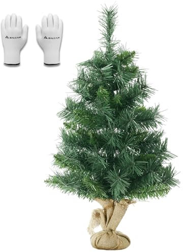 SALCAR Mini Sapin de Noël Artificiel 60cm, Petit Arbre de Noel de Bureau avec 70 Pointes de Branche, Gants et à Base de Ciment, Lgnifuge, Assemblage Rapide