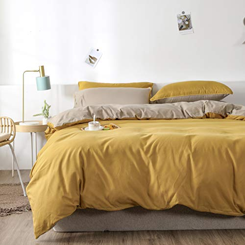 Boqingzhu Bettwäsche 200x220cm Gold Gelb Beige Taupe Uni Wende Bettwäsche Set Microfaser Bettbezug mit Reißverschluss und 2 Kissenbezüge 80x80cm