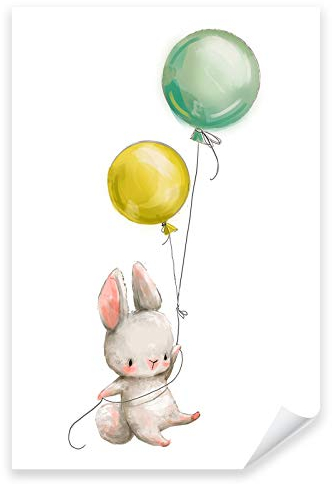 Postereck - 3618 - Kinderzimmer, Hase Tier Luftballon Fliegen Süss - Kinder Kinderzimmer Kinderbild Wandposter Fotoposter Bilder Wandbild Wandbilder - Poster - DIN A4-21,0 cm x 29,7 cm