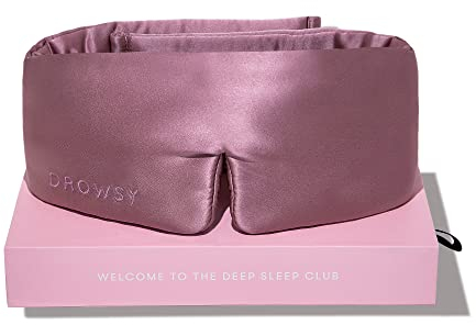 DROWSY Masque de sommeil en soie rembourré pour un sommeil de luxe dans l'obscurité totale Rose damassé
