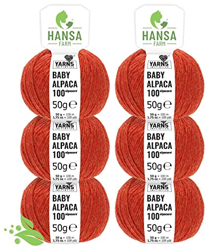 HANSA-FARM | Alpacare 100% die 1. maschinenwaschbare Baby Alpakawolle - 300 Set DK (6 x 50g) - kratzfreie Alpaka Wolle zum Stricken & Häkeln - Orange