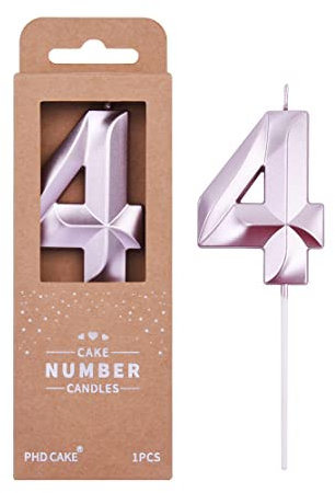 PHD CAKE 2.76 Inch Diamond Rose Gold 4 Number Birthday Candles, Rose Gold Number Candles, Cake Number Candles, Party Celebration