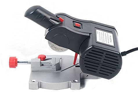 Scie à Onglet Électrique HaroldDol 90W 4500RPM mini Scie à Onglet de Table Artisanat Métal Coupe Bois 45°, avec Lame de Scie à Métal et Lame de Scie à Résine, (BI-MLLQ-2539-EU-SYXY)