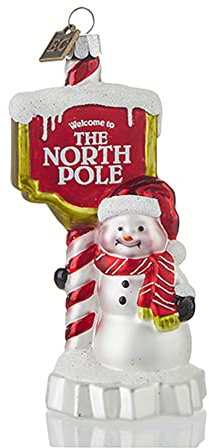 Welcome to the North Pole Schneemann Weihnachtsfigur Ornament 14 cm Glas Hängende Ornament Weihnachtsbaum Dekoration