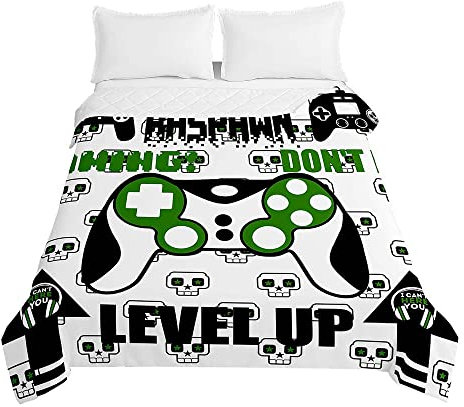 Chickwin Tagesdecke Bettüberwurf Steppdecke, Game Spiel 3D Tagesdecken mit Präge Wohndecke aus Mikrofaser Sommer Gesteppt Bettdecke Bettbezug für Einzelbett Doppelbett (dunkelgrün,180x220cm)