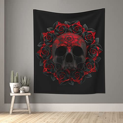 ALHAAHLL Wandteppich mit Totenkopf-Rose, Blumenmuster, Schwarz und Rot, Wandbehang für Zuhause, Schlafzimmer, Wohnzimmer, Wohnheim, ästhetische Dekoration, 152,4 x 129,5 cm