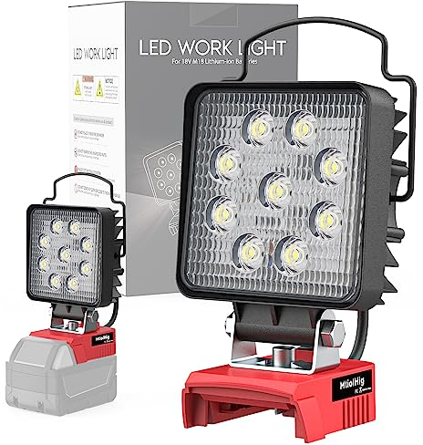 Lampe de travail LED sans fil pour Milwaukee 18 V, 48 W, 4800 lumens, alimentée par piles avec chargement USB et type C pour camping, urgence (1 lampe 48 W pour Milwaukee 18 V)