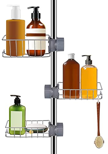 MOOING Estanteria Ducha sin Taladro, 3Piezas Estantes para Ducha Acero Inoxidable, 18 – 27 mm Soporte para Jabón, Estanteria Baño Acero Inoxidable, Accesorios Ducha Sin Taladro para Baño, Cocina