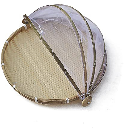 LICHENGTAI Handgewebter Zeltkorb, Fliegenhaube Tablett Korb Korbtablett Korb mit Lebensmittel Schirm Korb Gaze Mesh Abdeckhaube für Essen Brot Obst Speise Gemüse Abdeckung Restaurant Küche Picknick
