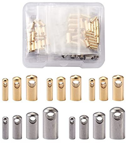 Craftdady 125Pcs Stainless Steel Cord Ends Gold Glue in Barrel Split End Cups Leather Tassel Buckle End Pipes for DIY Jewelry Earring Necklace Making