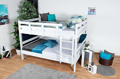 Etagenbett 160 x 200 cm für Erwachsene Easy Premium Line K24, Kopf- und Fußteil gerade, Buche Massivholz weiß lackiert, teilbar